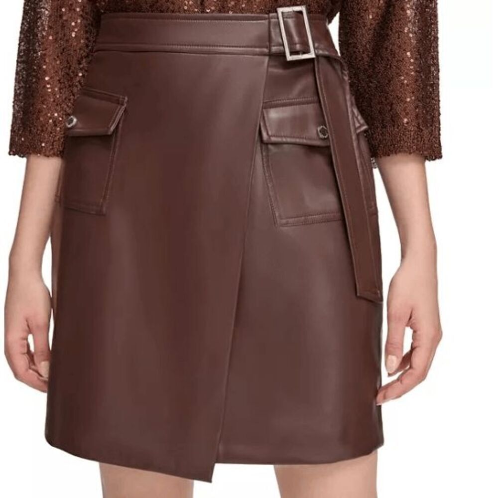 Calvin Klein Women's Faux-Leather Cargo Mini Skirt 4